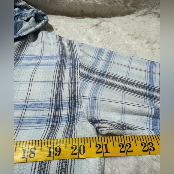 Aerie Blouse Women’s oversized SP Blue Plaid Hooded Button Front Long Sleeves - Picture 6 of 12